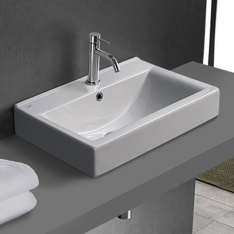 CeraStyle 064200-U/D-One Hole Drop In Sink in Ceramic, Modern, Rectangular